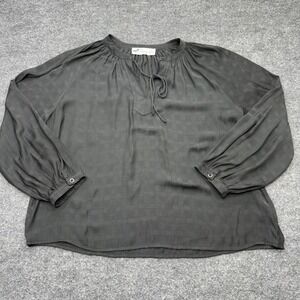 Dragonfly Black Rose Jacquard Tie Neck Peasant Blouse Womens Medium Long Sleeve
